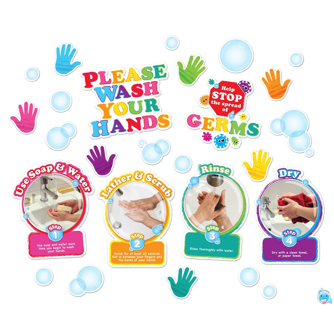 Healthy Bubbles™ Smart Poly™ Mini Bulletin Board Set Washing Your Hands Set, 36 Pieces